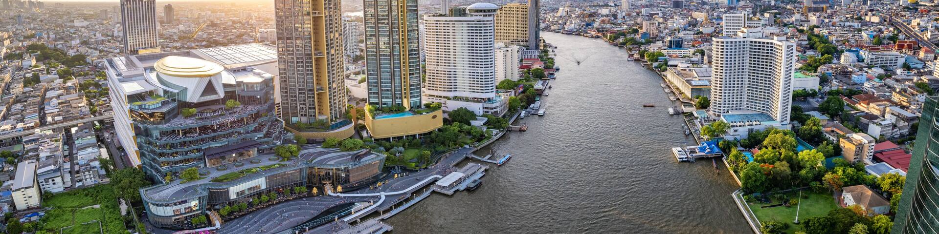 Aerial view of Icon Siam mall on the chao phraya river in khlong san, bangkok, Thailand