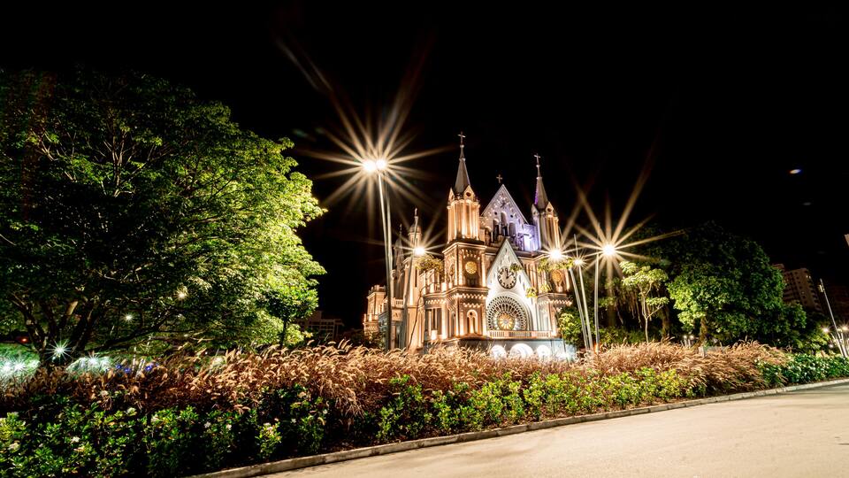 Historic church in the city center of Itajaí - Santa Catarina, Brazil. A beautiful Cathedral, with beautiful architecture in a breathtaking landscape, with trees and plants.