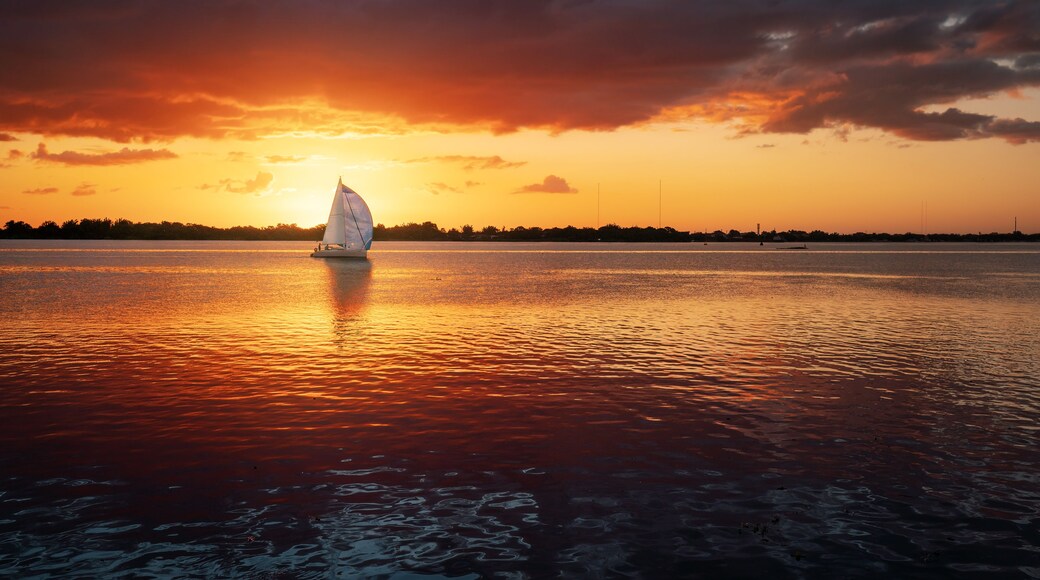 Sunset at Guaiba River with Sail Boat - Porto Alegre, Rio Grande do Sul, Brazil
