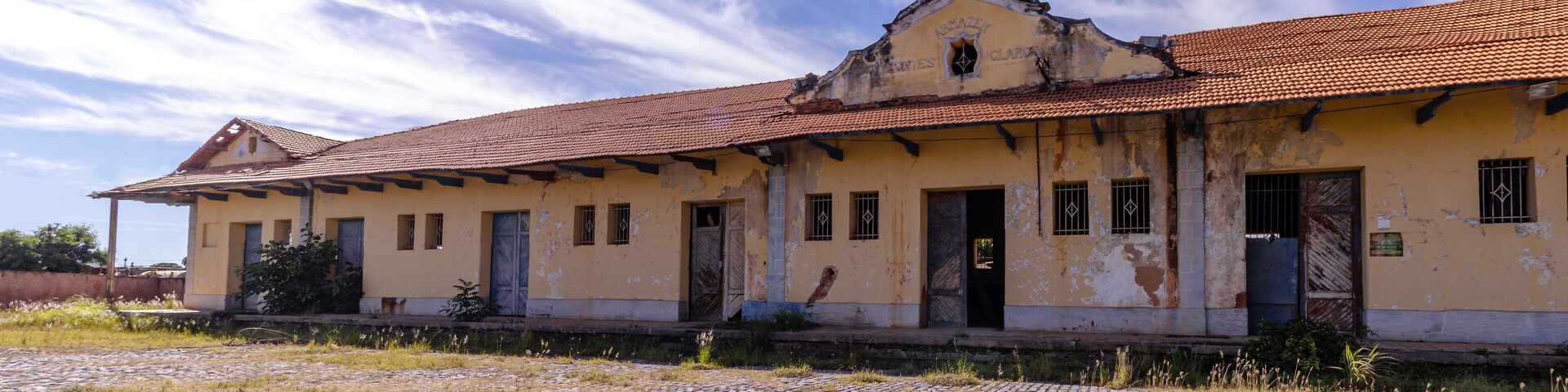 facade of old railway station building in Montes Claros city, Minas Gerais State, Brazil
