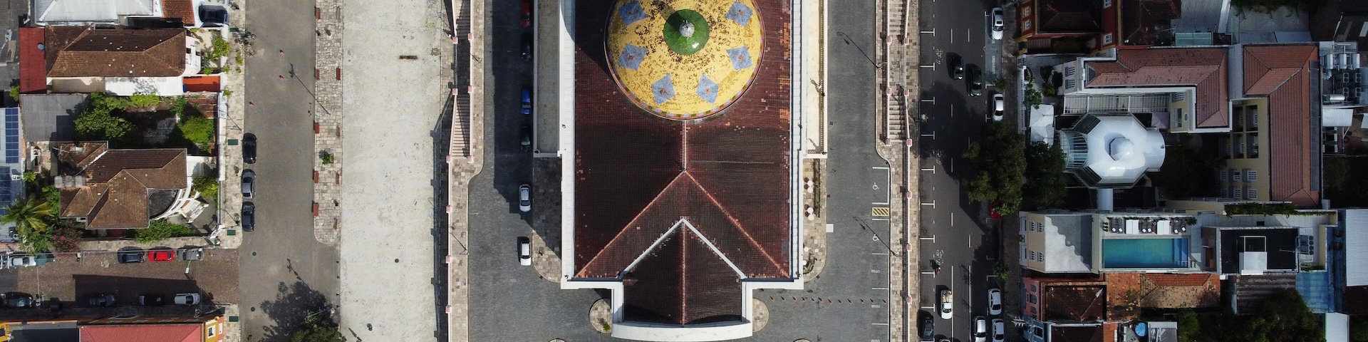 Aerial view of Amazon theater located in downtown Manaus, Amazonas state, Brazil.