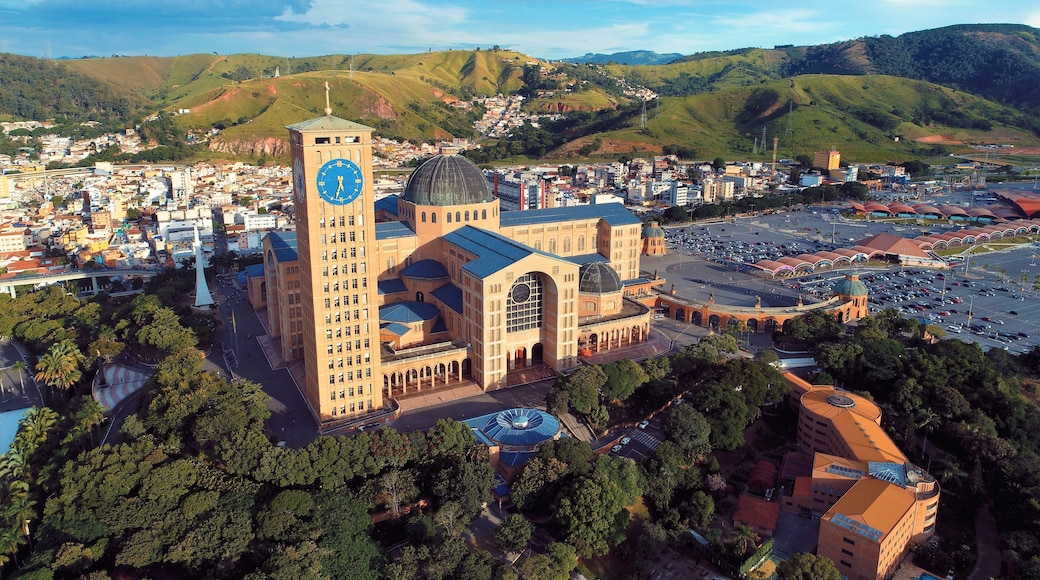 Aerial view of the Shrine of Nossa Senhora da Aparecida, Aparecida, São Paulo, Brazil. Patroness of Brazil. Church, temple, religion, faith.