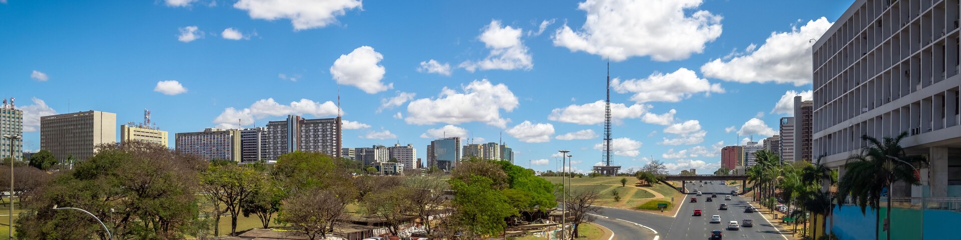 Panoramic view of Monumental Axis Avenue and Brasilia TV Tower - Brasilia, Distrito Federal, Brazil