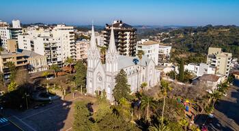 Mother Church of Veranópolis RS. Aerial view of the church and downtown of Veranópolis, Rio Grande do Sul, Brazil