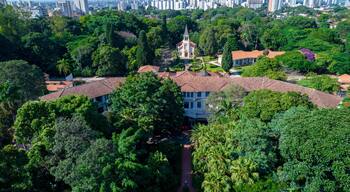 Aerial view of Parque Vicentina Aranha, in Sao Jose dos Campos, Brazil. Chapel and Old Sanatorium