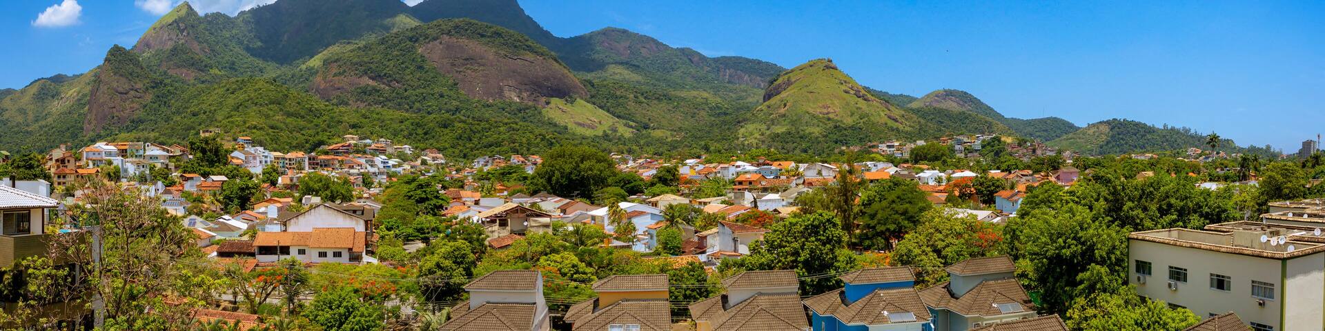 Tijuca mountain range and Tijuca Peak seen from Freguesia, Jacarepagua, Rio de Janeiro, Brasil