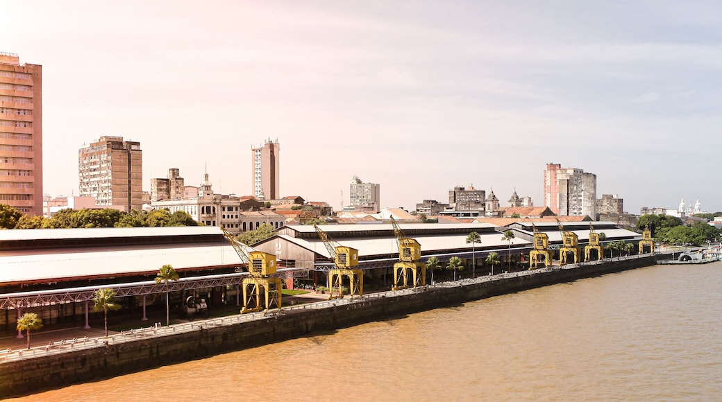 Aerial panoramic view of Estação das Docas, landmark of Belém do Pará, Amazon, Brazil.