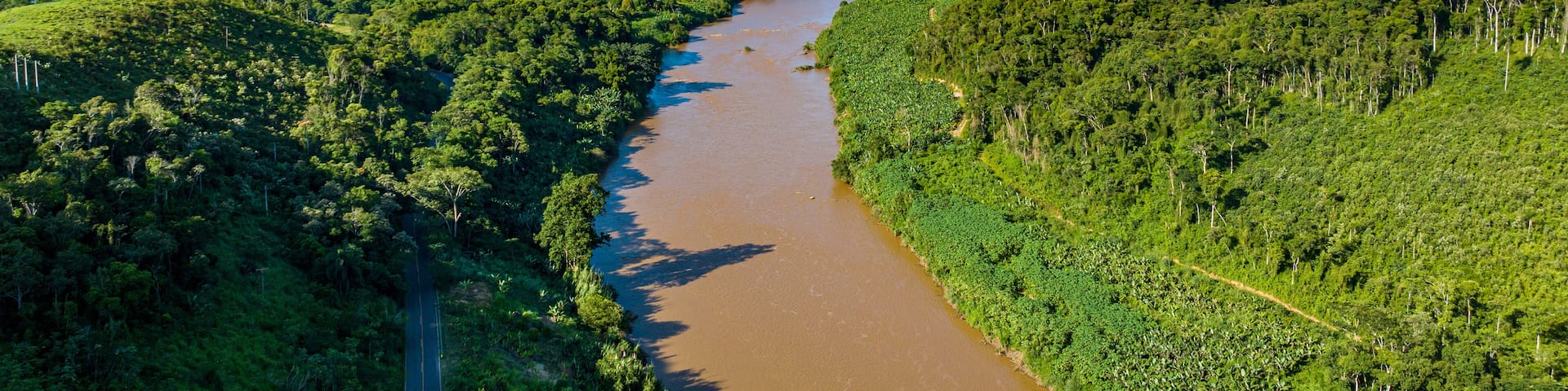 Aerial of the Iguape River Forest South-East Reserves, UNESCO World Heritage Site, Alto Ribeira Touristic State Park, Sao Paulo State, Brazil