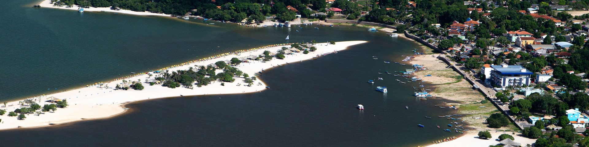 Aerial view of Alter do Chao, seasonal beach that rises after disappearing during rainy season in Santarém, Pará State, Brazil. 2013.