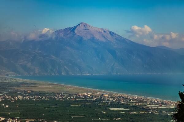 sea and big mountain (kel dag or kilic dag) view in hatay - Turkey