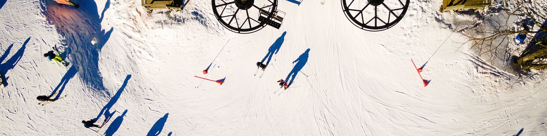 Aerial of Snow-covered Poconos Mountain