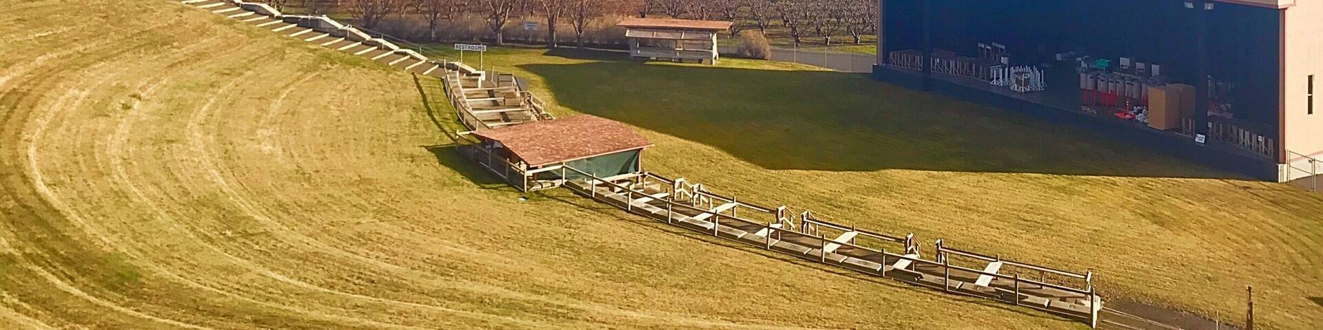 Maryhill Winery & Amphitheater overlook vineyards and orchards and the eastern end of the famed Columbia River Gorge southwest of Goldendale, Washington.