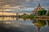 Waterfront at Kuching Borneo in Malaysia at twilight along the Sarawak River