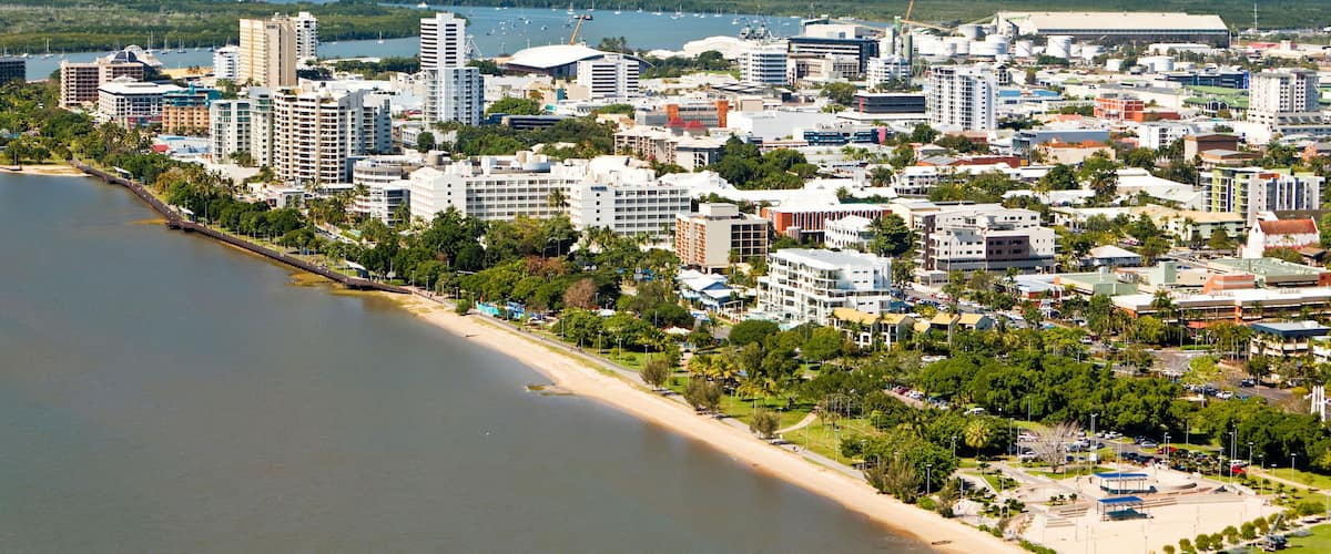 View along Esplanade to central business district. Cairns, Queensland, Australia