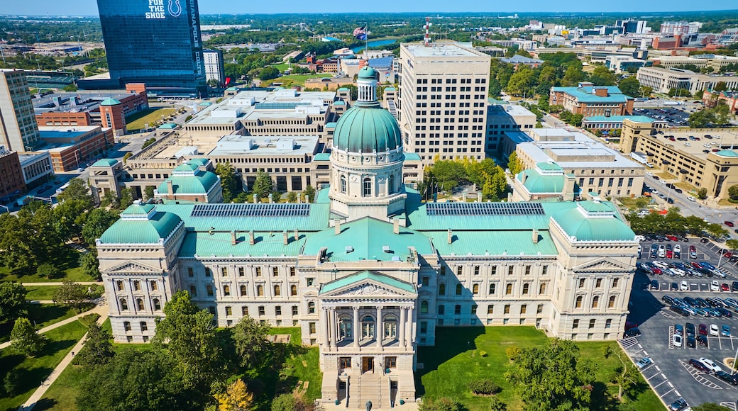 Aerial View of Indiana State Capitol and Downtown Indianapolis