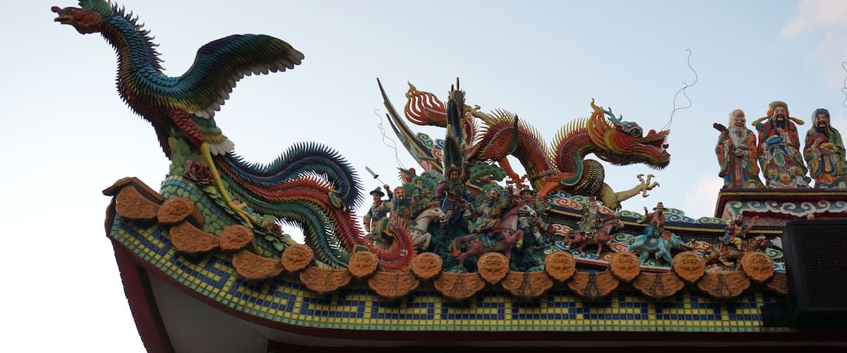 the roof of a temple in Guangming Village, Taiping District, Taichung City, Taiwan, January