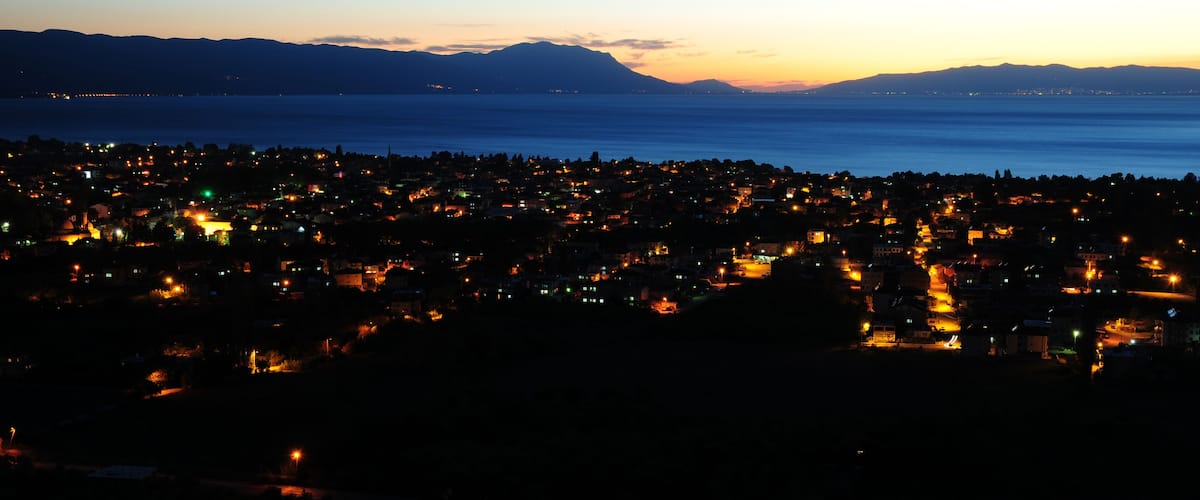 A night view from Iznik Lake in Turkey