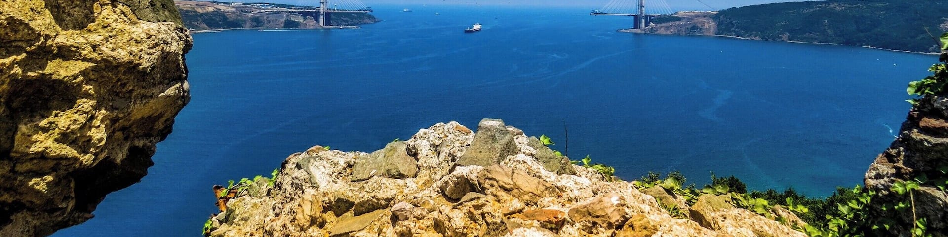 Confluence of the Bosphorus and the Black Sea, viewed from the Yoros Castle, Istanbul, Turkey.