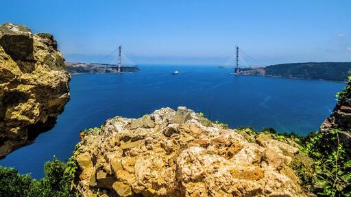 Confluence of the Bosphorus and the Black Sea, viewed from the Yoros Castle, Istanbul, Turkey.
