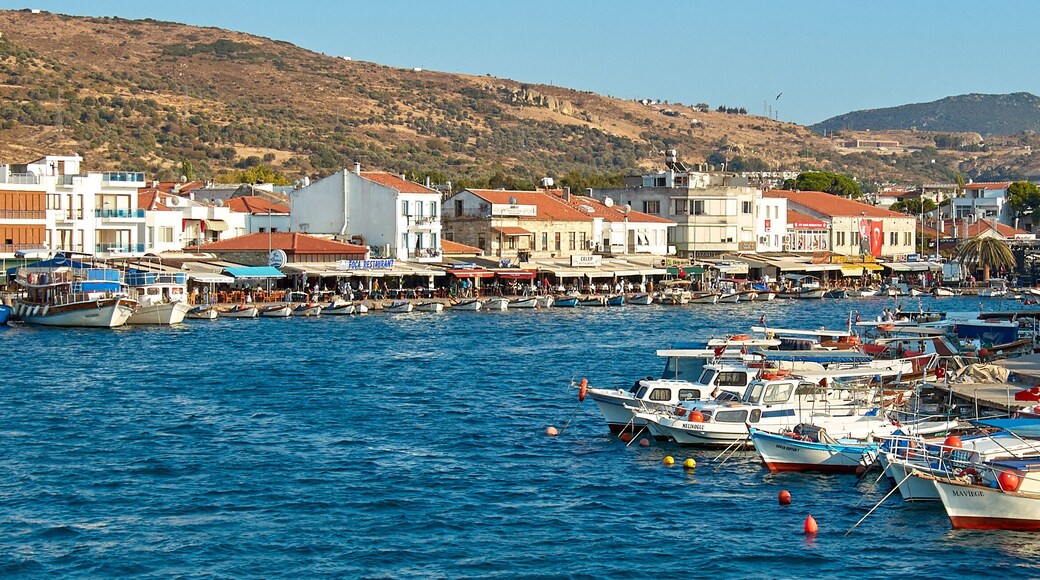 Izmir/Turkey - Foca / Fokai Bay with fishing boats on sunny day.