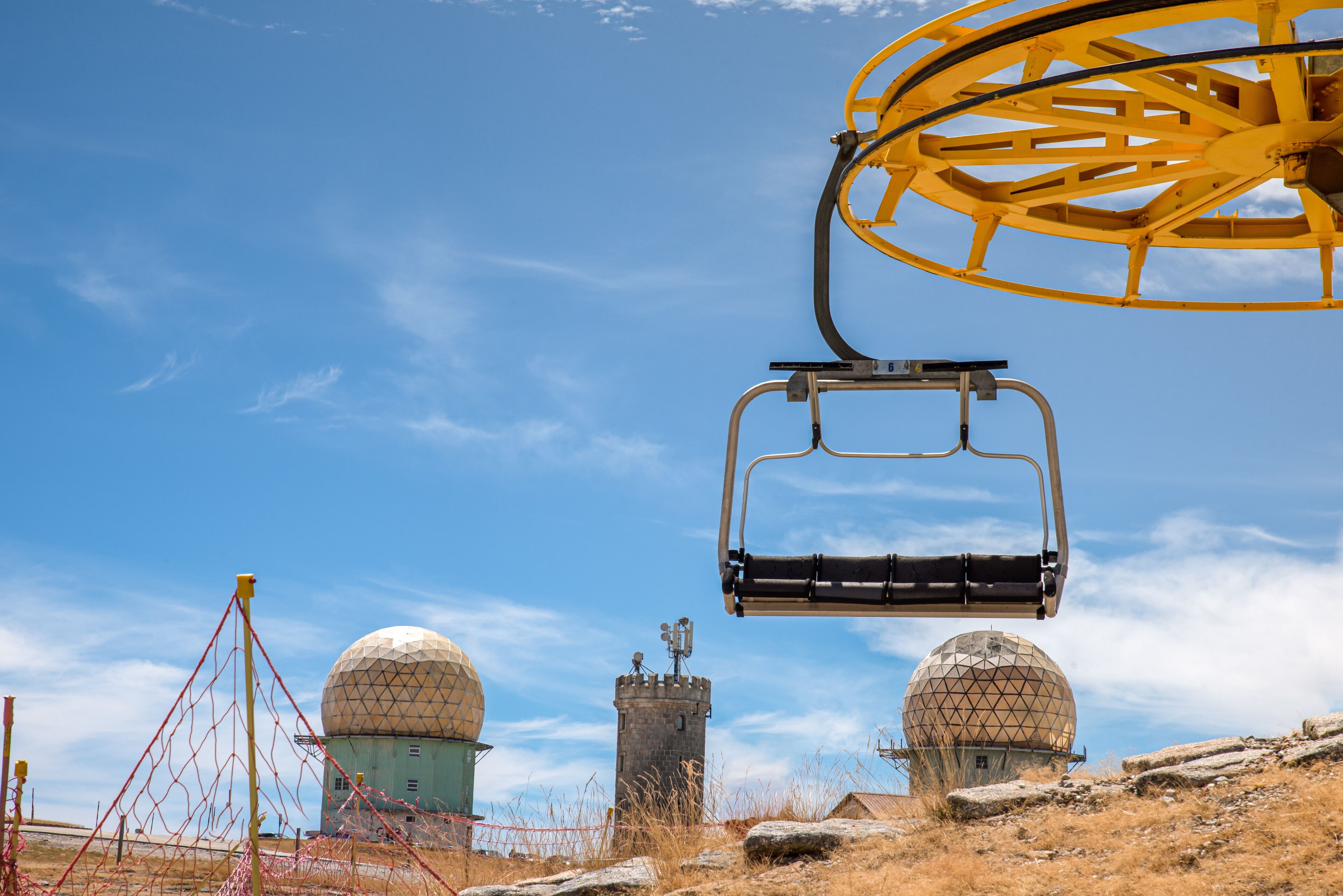 Vodafone ski resort in Serra da Estrela, with Torres, Seia, Guarda, Portugal. Chairlift up close