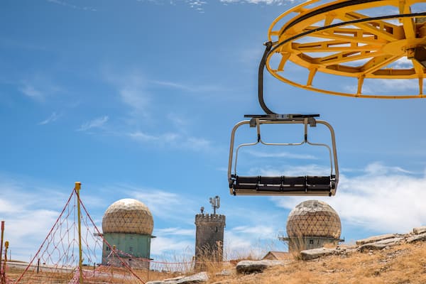 Vodafone ski resort in Serra da Estrela, with Torres, Seia, Guarda, Portugal. Chairlift up close