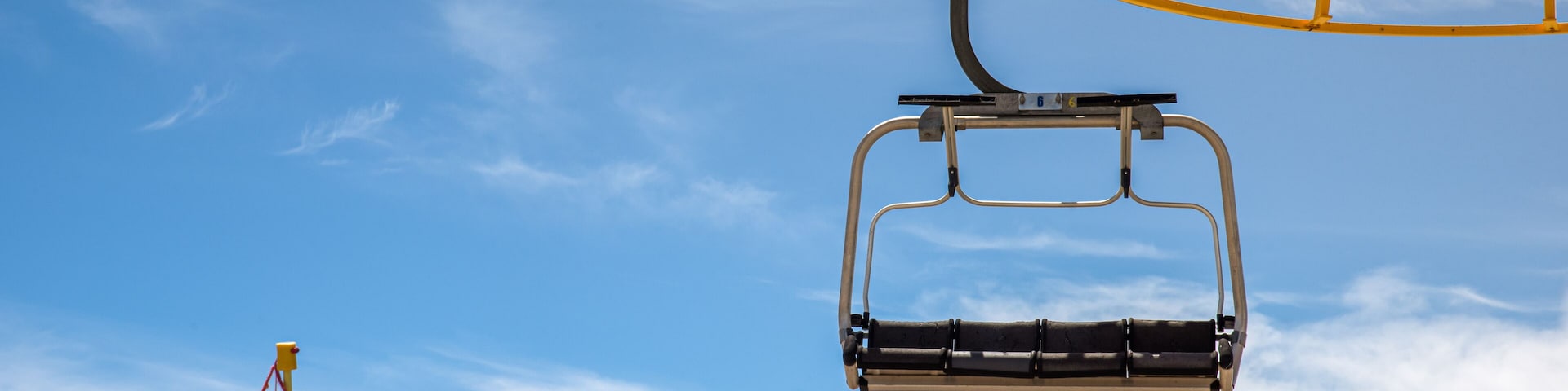 Vodafone ski resort in Serra da Estrela, with Torres, Seia, Guarda, Portugal. Chairlift up close