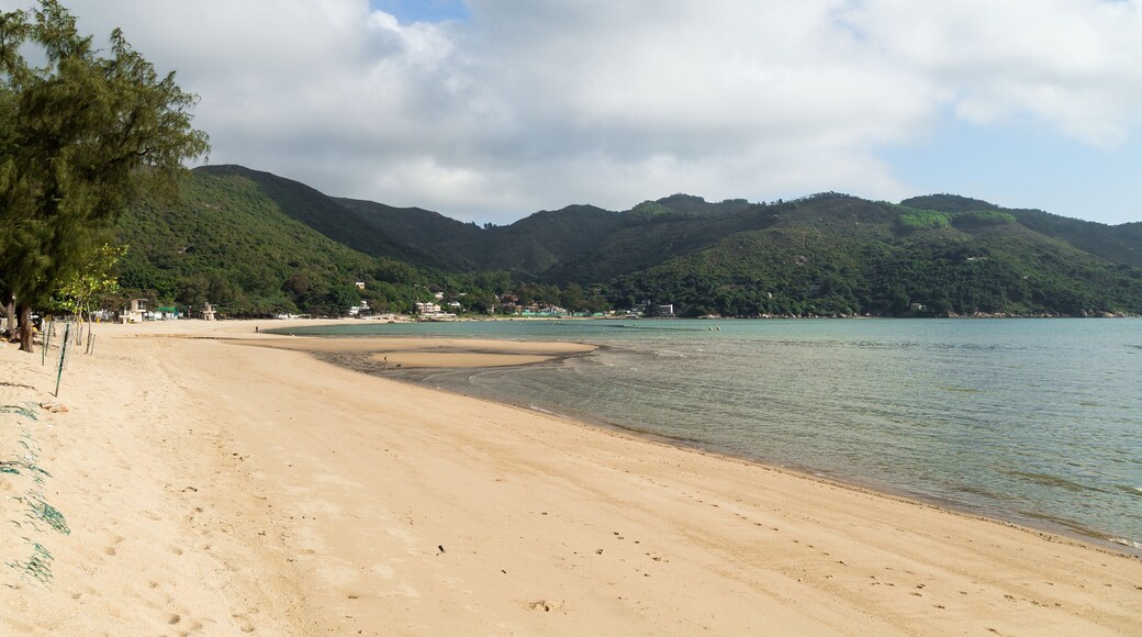Quiet Silvermine Bay Beach in Mui Wo town on Lantau Island in Hong Kong, China.