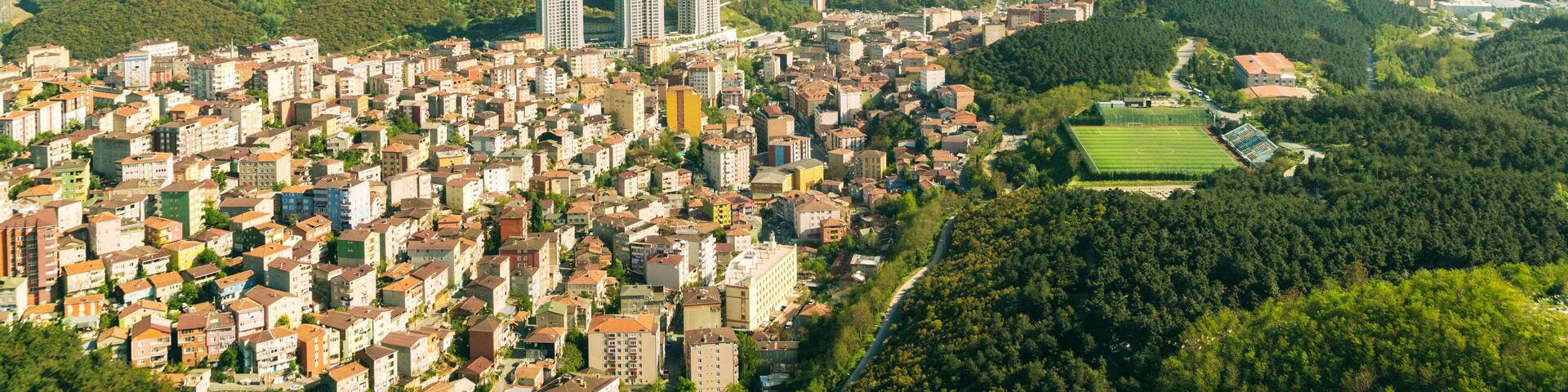 Aerial of a part of istanbul with modern buildings