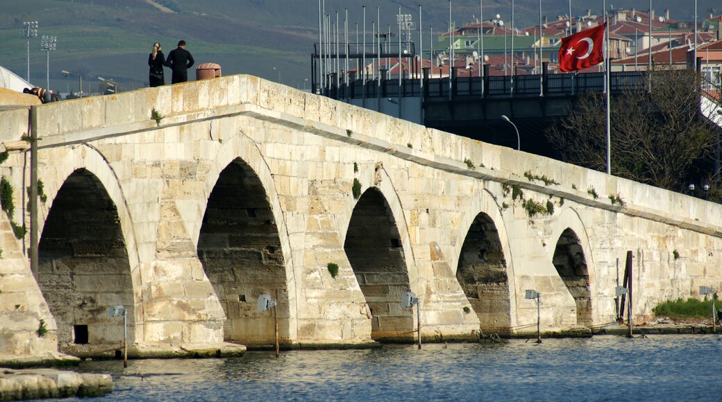 Kanuni Sultan Suleyman Bridge, located in Buyukcekmece, Turkey, was built by Mimar Sinan in the 16th century.