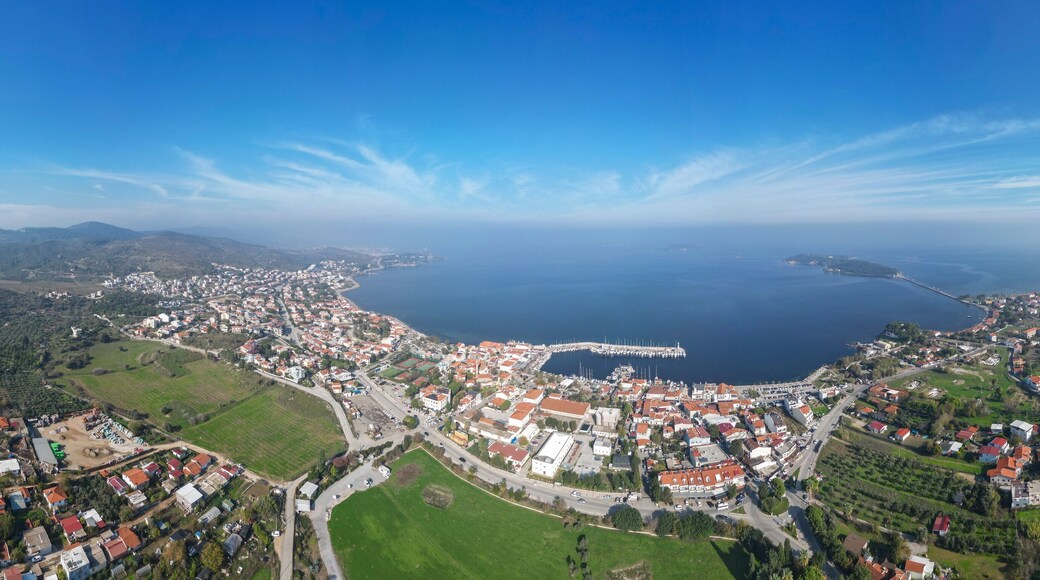 Urla Town harbour drone view in Turkey