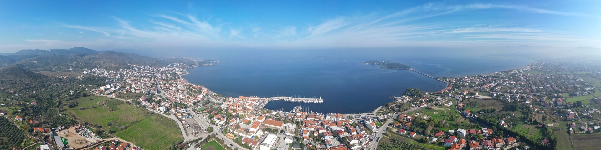 Urla Town harbour drone view in Turkey