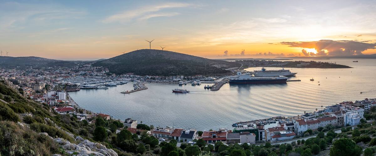 Cesme Town view from hill in Turkey
