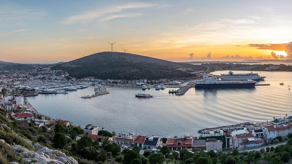 Cesme Town view from hill in Turkey