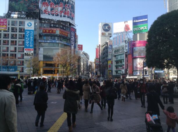 The rush of the crowd in the famous Shibuya crossing in Tokyo.