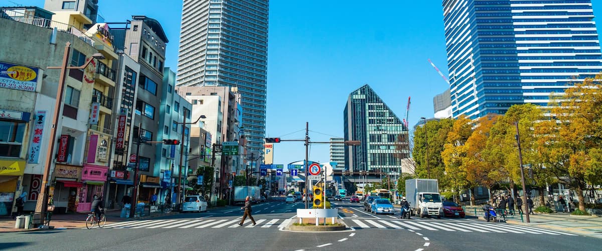 Toyosu showing a city