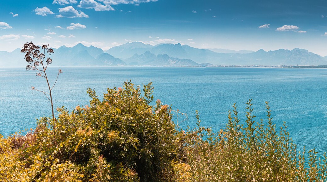 Panoramic view of Lara district of a resort town of Antalya, Turkey situated on a high cliff. Vacation and riviera concept