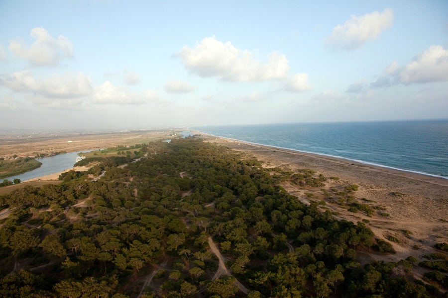 Aerial view of Sorgun Beach and Manavgat River Antalya Turkey