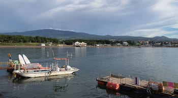 moored boat and pier near Iho Tewoo Beach on Jeju island