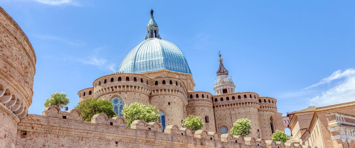 The basilica of the holy house or santuario della santa casa in Loreto province of Ancona in Le Marche Italy a place of pilgrimage for Catholics.