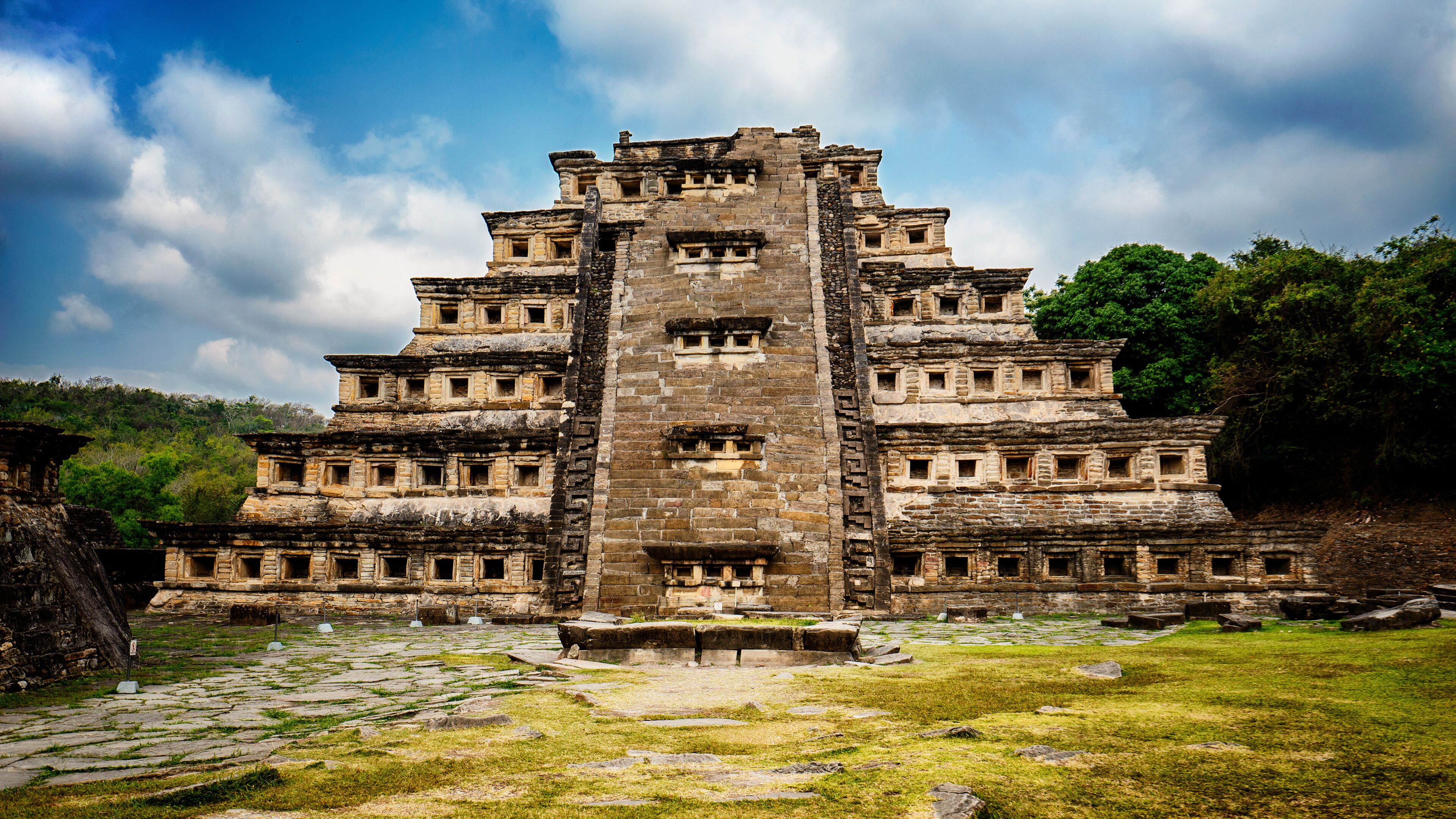 Pyramid De Los Nidos in Tajín, Veracruz Mexico. It has 365 windows which served as a sun calendar with a temple on the top. Totonacas tribe used to live in this beautiful pyramid complex.