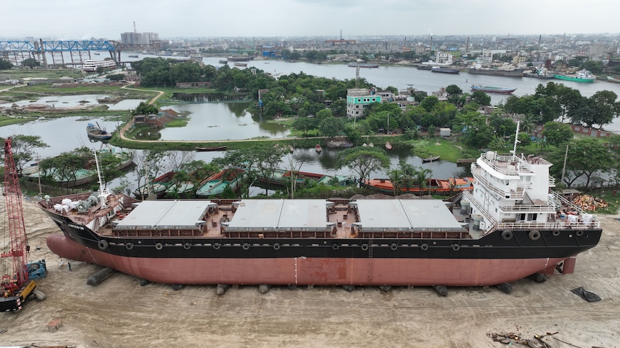 Ship industry Aerial Video Footage - Shipyard ship make in bangladesh Smooth footage
