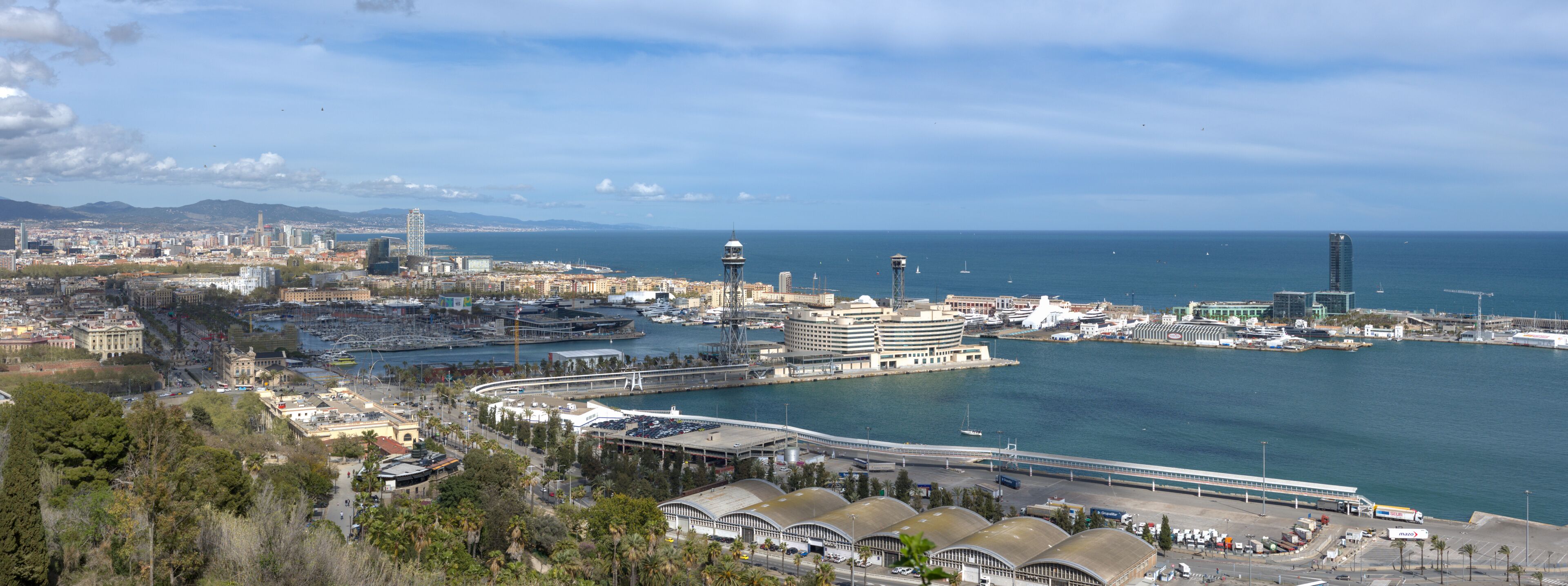 Barcelona, Spain: aerial view of harbor, seen from Montjuic