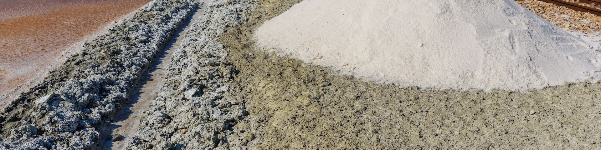 Heaps of salt along old narrow gauge railway on Sambhar Salt Lake. India