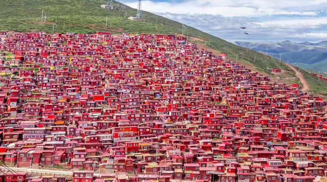 #LifeAtExpedia
Larong Wuming Buddhist Institute in Sertar, Sichuan; perched on a hillside of 4000 metres above sea level, thousands of RED cabins are the homes of Buddhist monks and nuns.