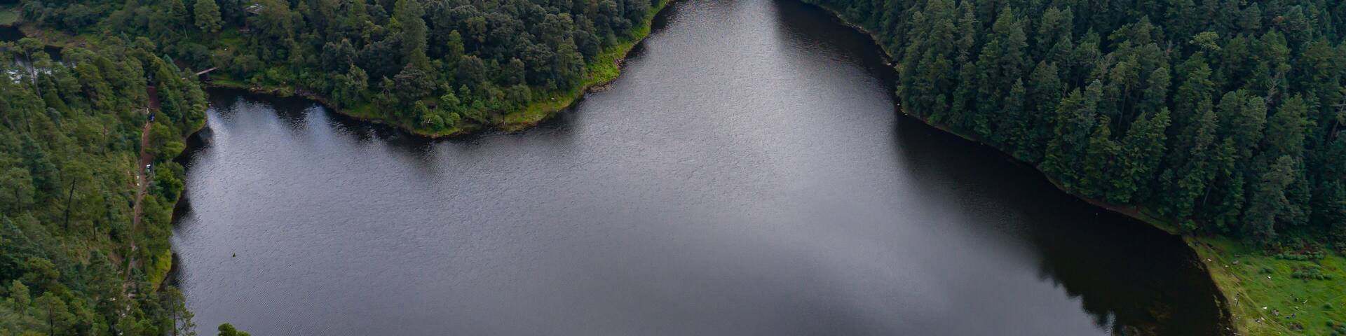 zempoala lagoon and mountain in Mexico Drone view