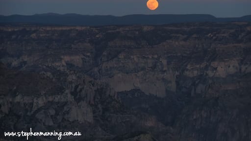 Moon coming up over the Copper Canyon.
This is truly a epic canyon so large it is difficult to comprehend the scale.