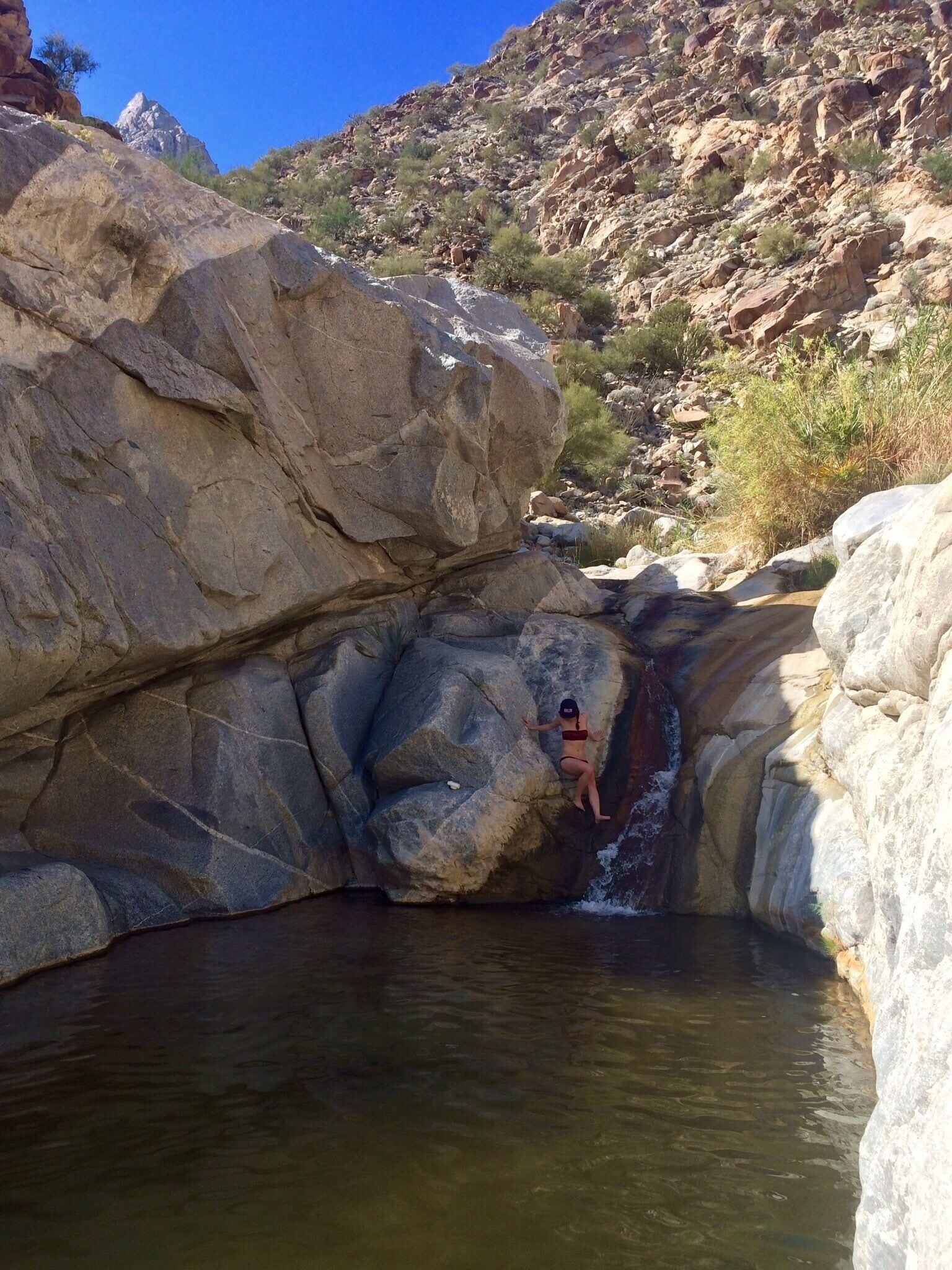 Waterfall number two at Guadalupe Canyon! 3(ish) miles from the campground. Not deep enough to jump from the rocks, but just the right size to swim around :) #waterlust