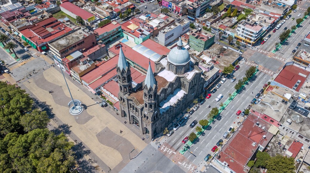 Aerial view of the Basilica of Our Lady of Mercy in Tlaxcala, Mexico