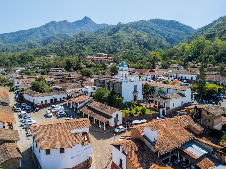 Church of San Sebastian del Oeste and in the Background the Cerro de la Bufa. Jalisco, Mexico